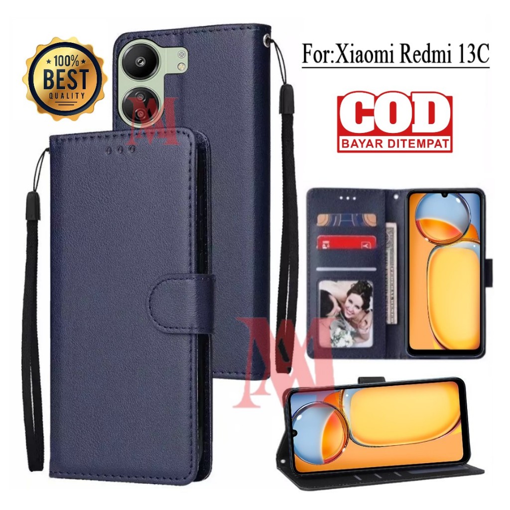 Xiaomi Redmi 13C Leather Flip Cover Wallet Case Kulit - Casing Dompet Case Wallet Leather Flip Xiaom