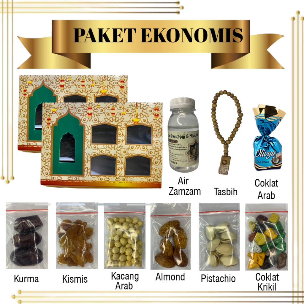 

PAKET OLEH OLEH HAJI DAN UMROH DUS KOTAK HARGA EKONOMIS / HAMPERS MAKANAN