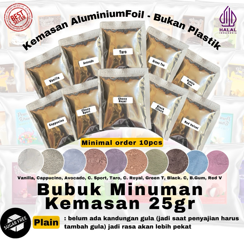 

Bubuk Minuman Rasa 25gr PLAIN Premium, Super, Reguler (MINIMAL 10PCS) Bubuk Minuman Kekinian Bubuk Boba Powder Drink