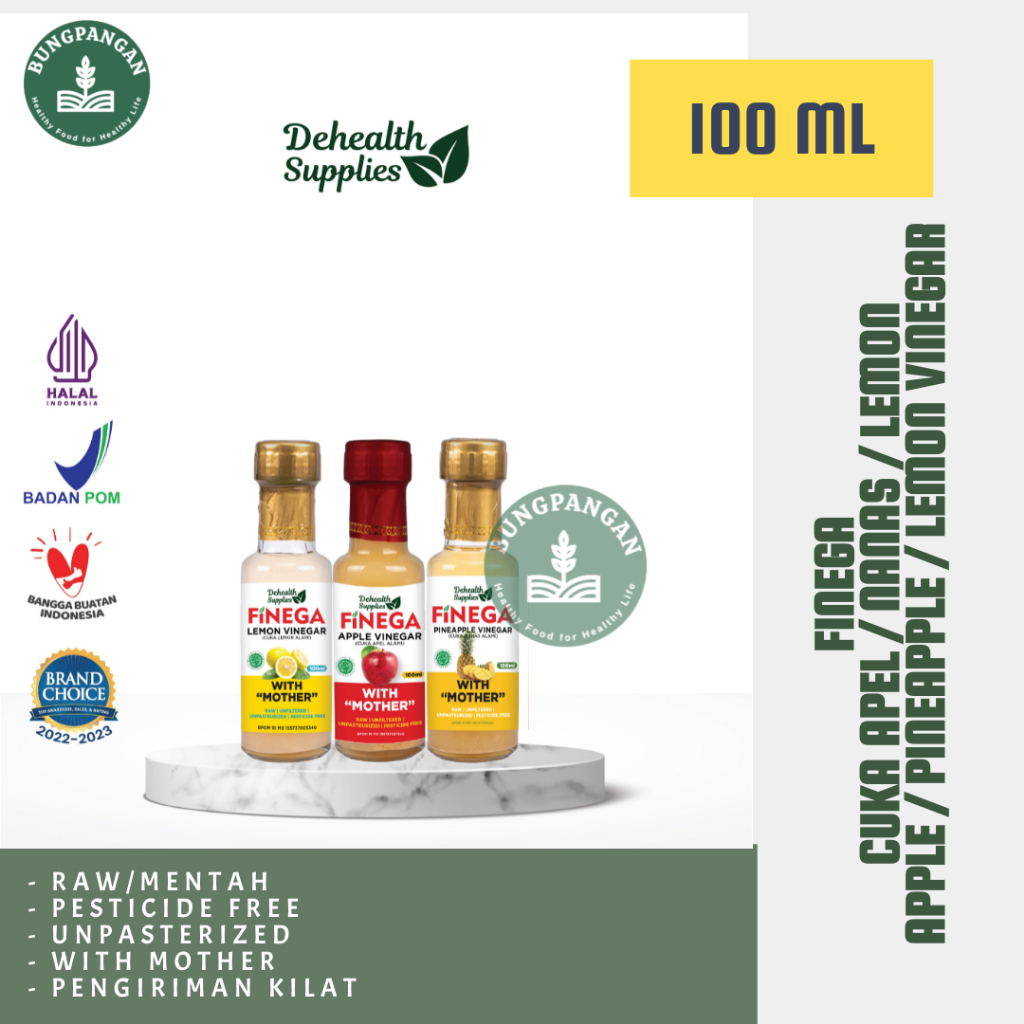 

Finega DeHealth Apple / Lemon / Pineapple Vinegar Cuka Apel / Lemon / Nanas Alami - Botol Kaca 100 ml