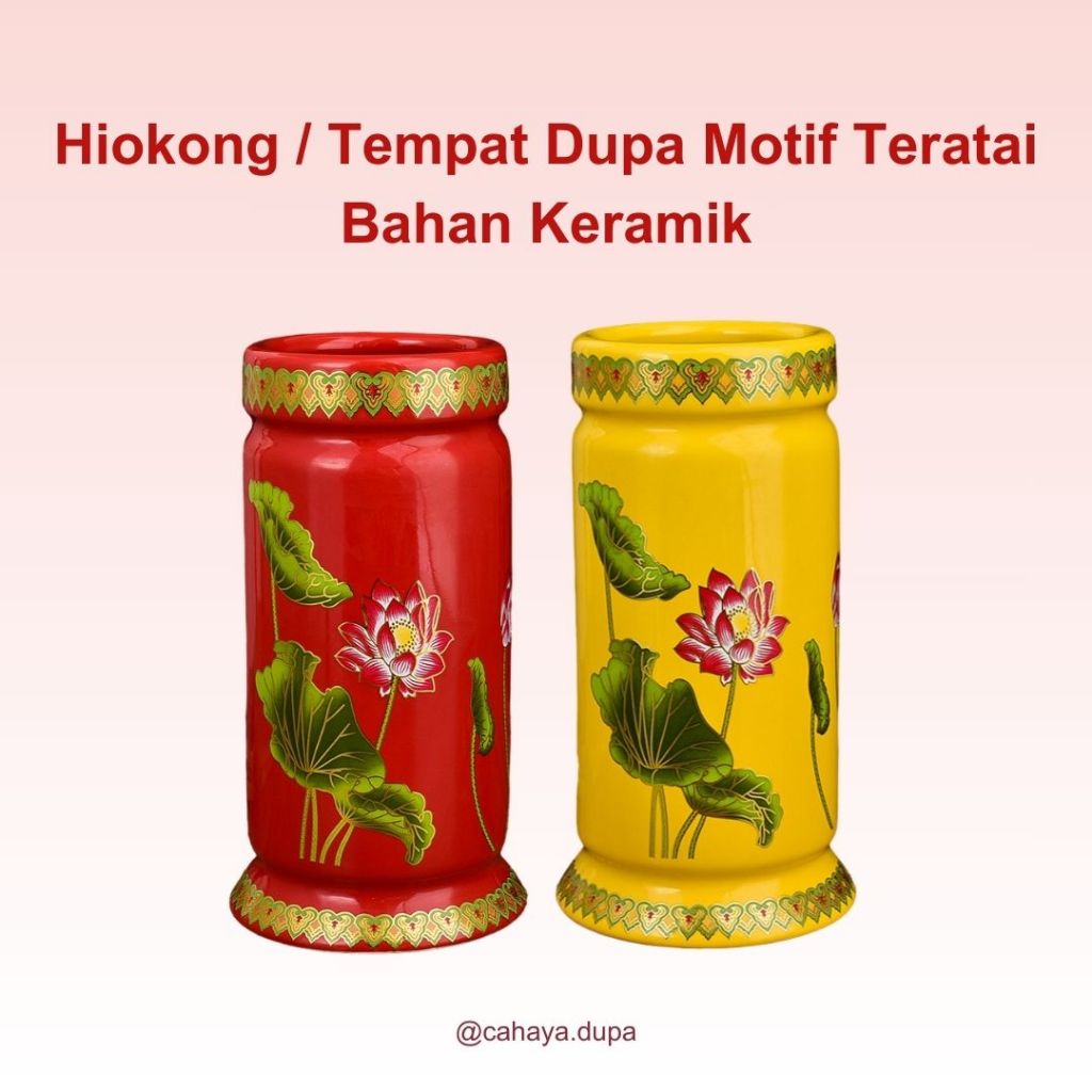 Hiokong / Hio Kong / Tempat Dupa / Tempat Hio / Vas Bunga Motif Teratai Bahan Keramik Kualitas Premi