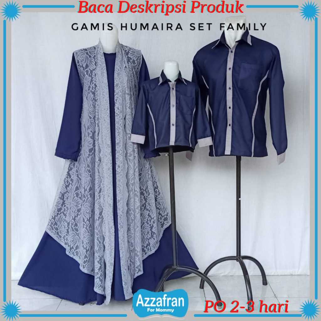 Gamis Humaira Couple Navy | Baju Brokat Anak Perempuan & Dewasa Seragam Lebaran Brukat Terbaru