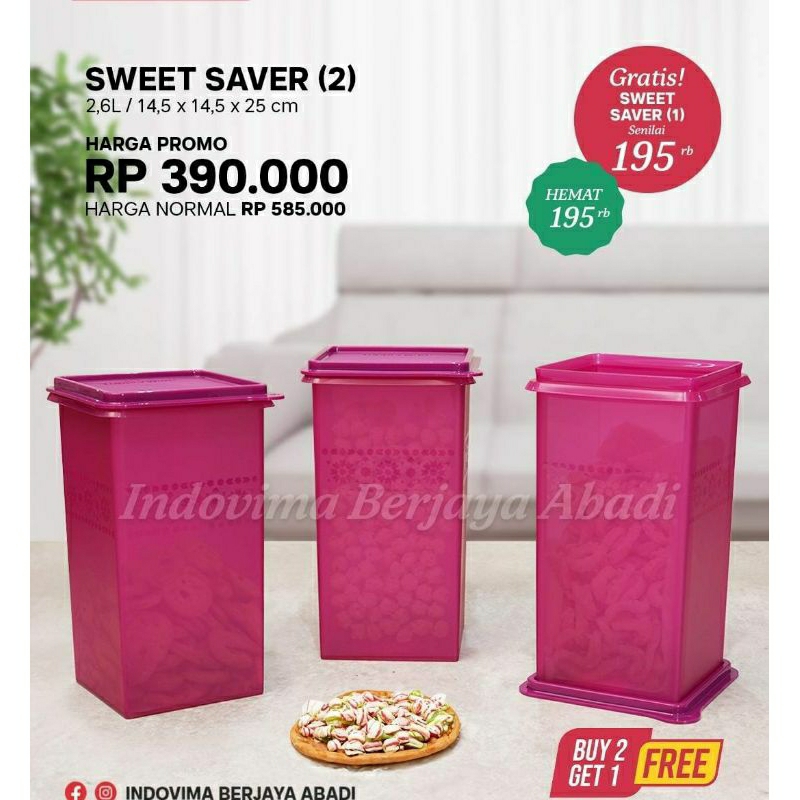 SALE  SWEET SAVER TUPPERWARE - TOPLES KUE KERING KOTAK TINGGI - ANTI MLEMPEM - TEMPAT SNCAK HARI RAY