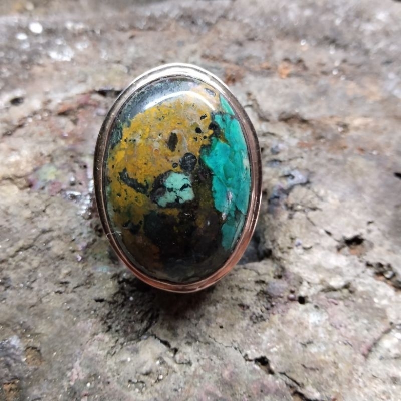 BATU PIRUS PERSIA MULTIWARNA RING PERAK HANDMADE