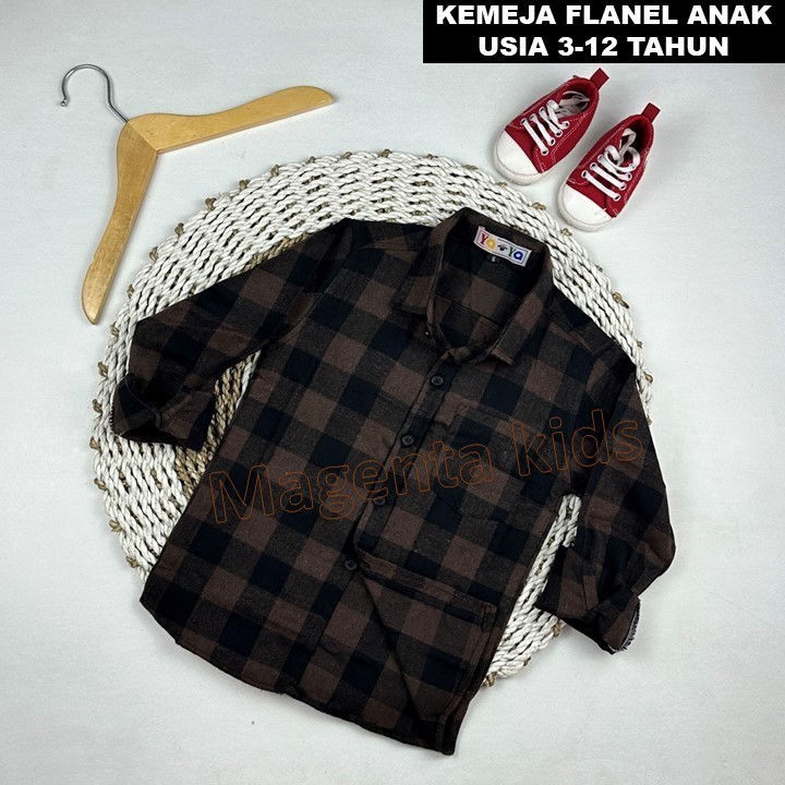 Kemeja Flanel Anak Laki Laki Perampuan Usia 3-12 Tahun Ori Lengan Panjang Kemeja Kotak Kotak FLANEL 