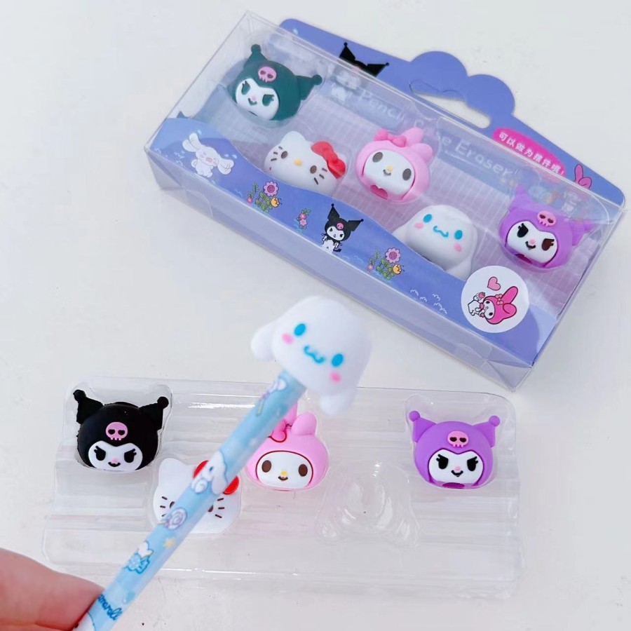 

5pcs/set Penutup penghapus pensil 3D kepala sanrio kuromi my melody cinnamoroll