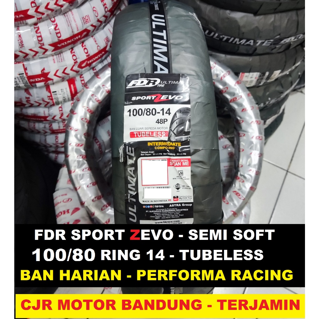 Baru Ban Tubeless FDR Sport Zevo 100/80 ring 14 motor vario beat mio soul gt