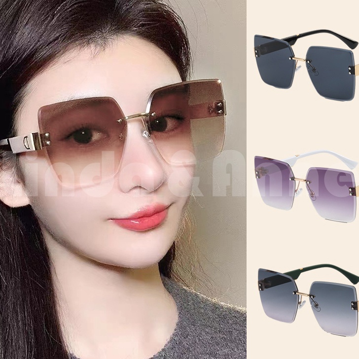 Terbaru Kacamata Wanita Frameless Gradient Gaya Oversized Kaca Mata Anti UV4 Untuk Ke Pantai Berkend