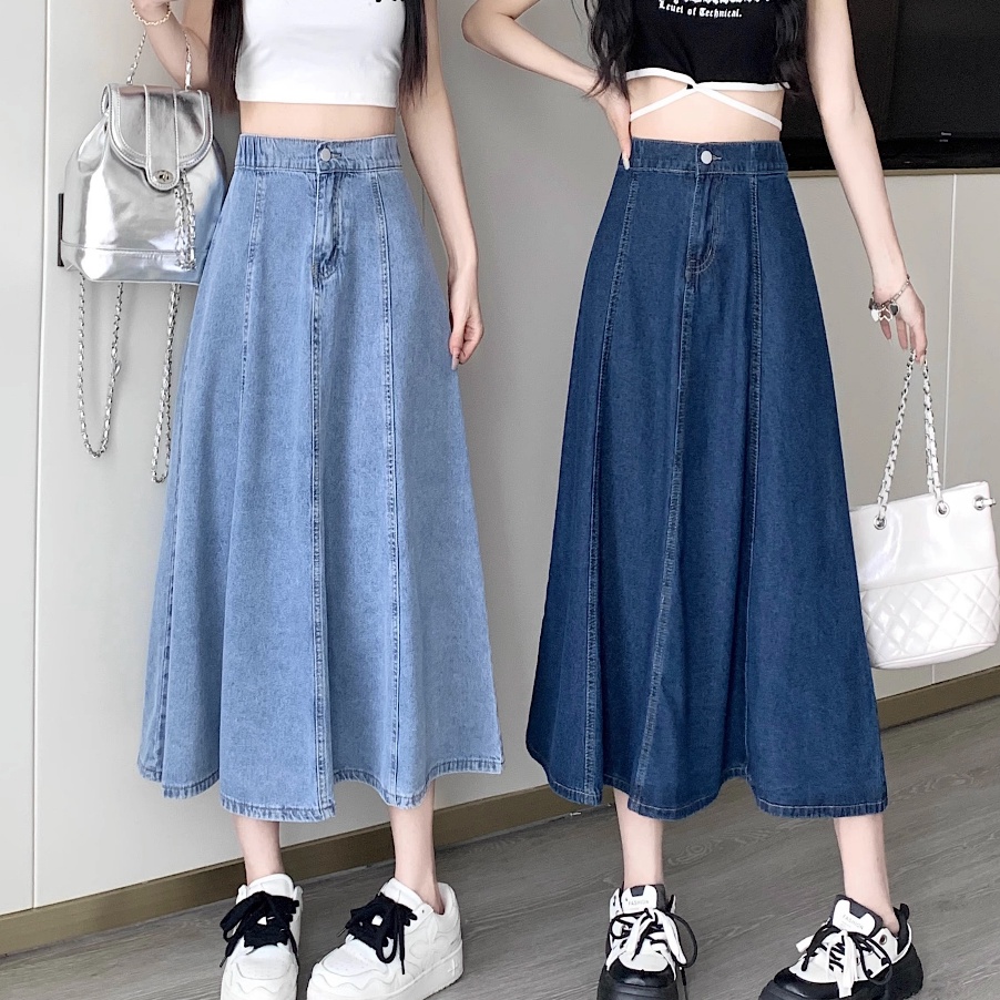DISKON Rok korea style sepan rok Jeans Panjang Wanita Rok Jeans Stretch Span Denim Rok midi melar ro