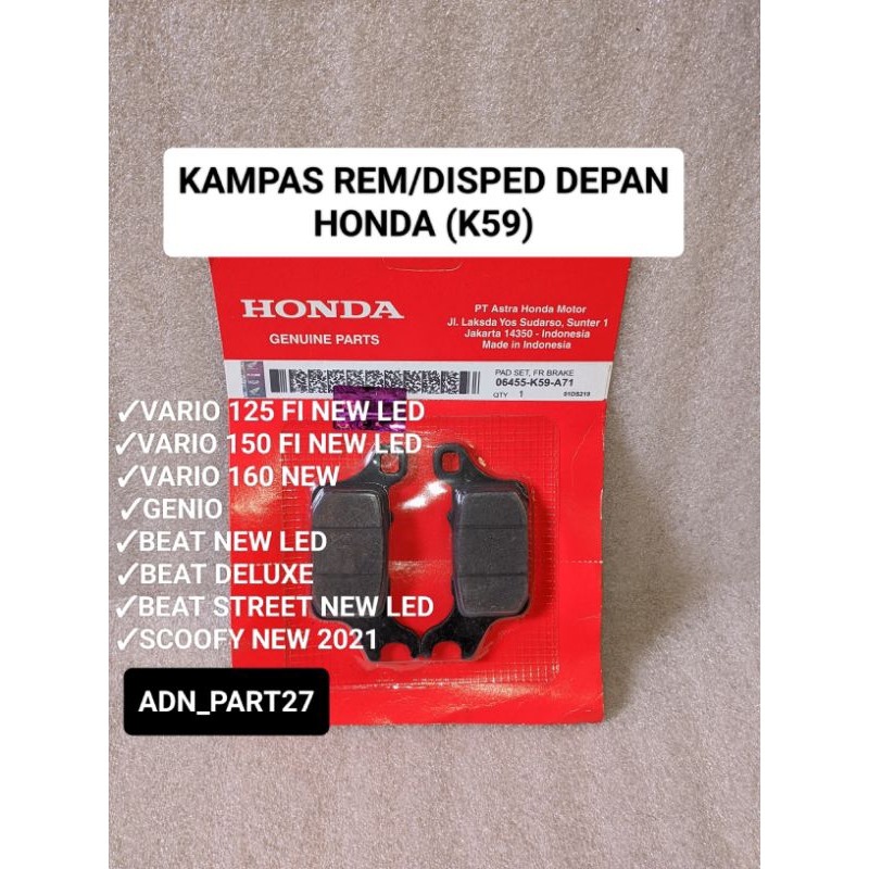 Kampas rem depan (K59) Vario 125/150/160 new led/Genio/beat led/Scoopy new 2021/beat deluxe/beat str