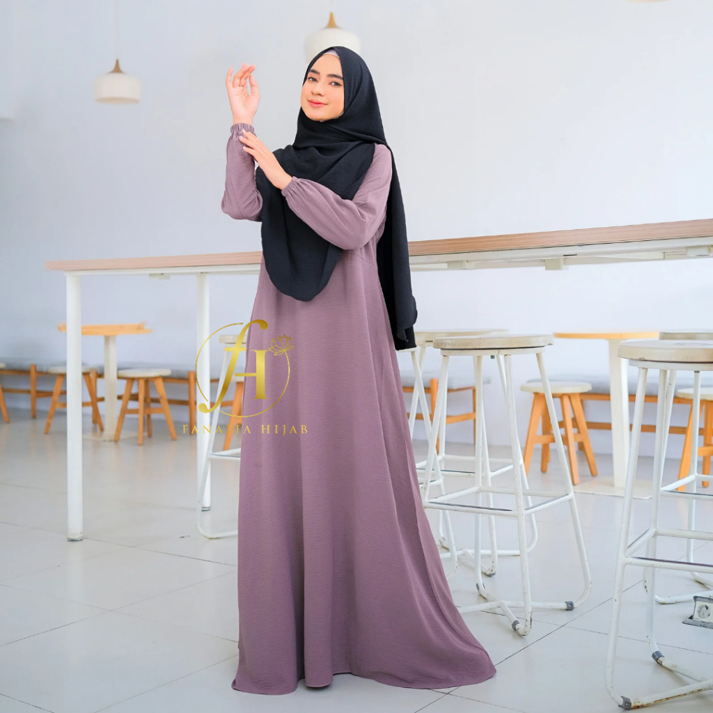 Gamis Crinkle Airflow Busui friendly - Gamis Polos Bahan Crinkle Airflow - Dress gamis Crinkle Airfl