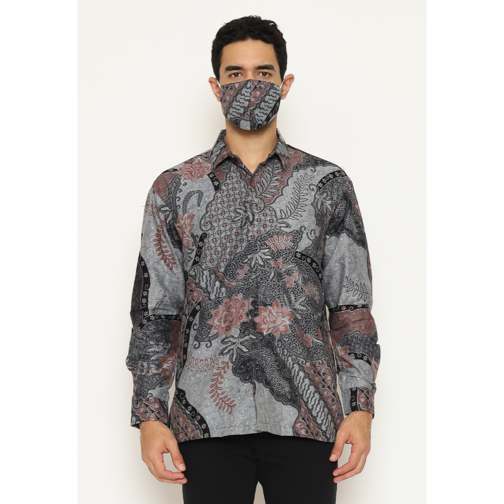 Batik Etniq Craft Yudhistira Kemeja Batik Set Masker-Blue