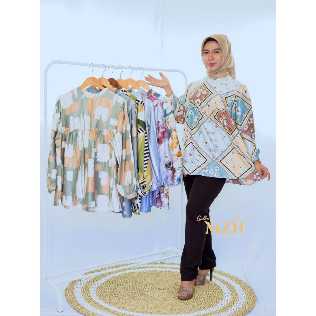 Atasan Kemeja Wanita Blouse Baby doll Silk Premium Bahan adem jatuh Mewah Kancing Belakang Kerah Sha