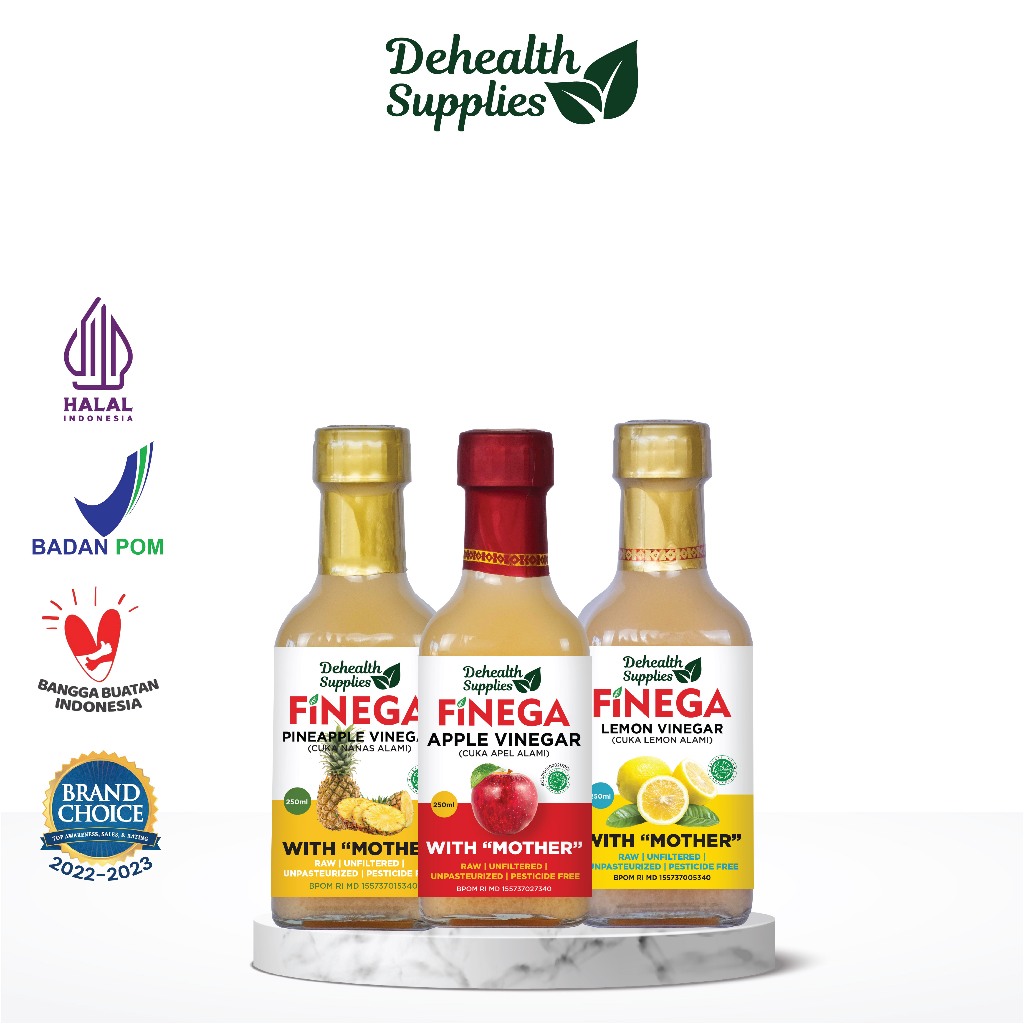 

Finega DeHealth Apple / Lemon / Pineapple Vinegar Cuka Apel / Lemon / Nanas Alami - Botol Kaca 250 ml