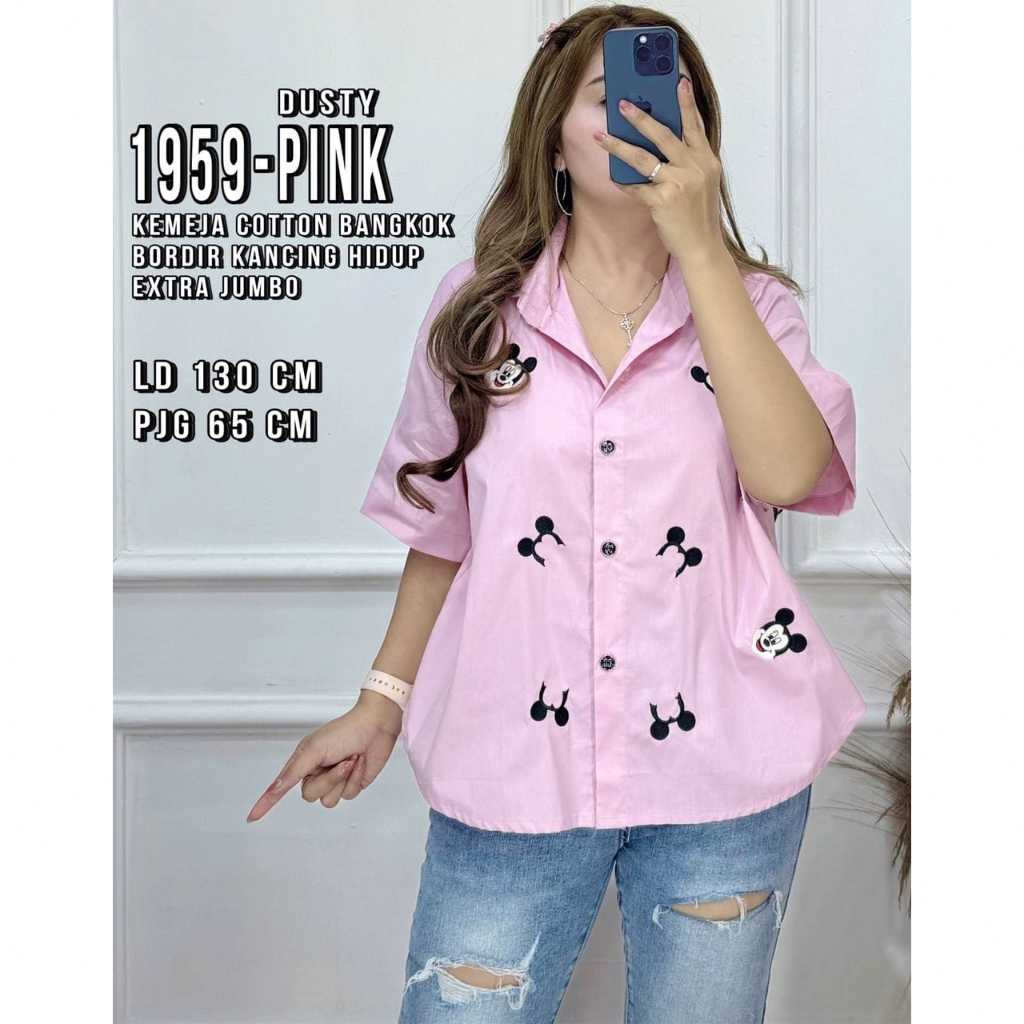 M8965 kemeja motif bordir fashion bangkok new bahan katun 1959