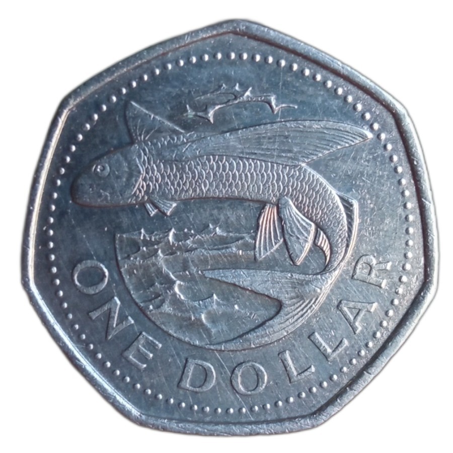 Koin Kuno Barbados 1 Dollar ikan tahun 1988-1994