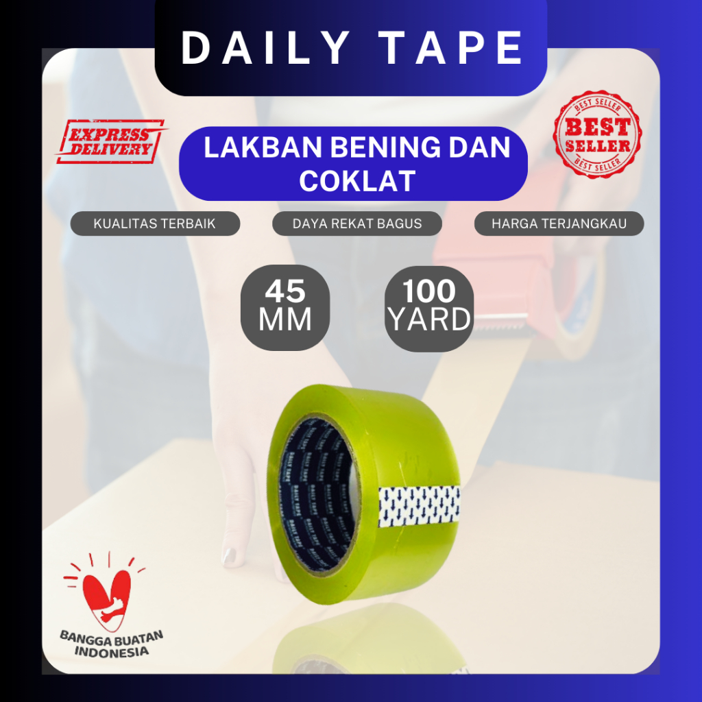 

Lakban Bening & Coklat 45mm x 100 yard 48 Micron | Daily Tape