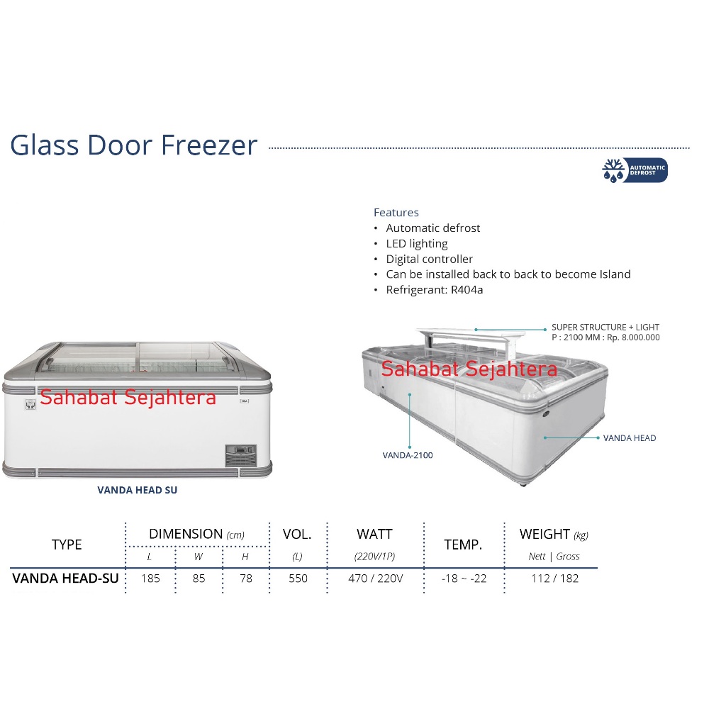 GEA Glass Door Freezer Automatic VANDA-HEAD-SU Freezer Pintu Kaca Penyimpan Makanan Beku Kapasitas 5