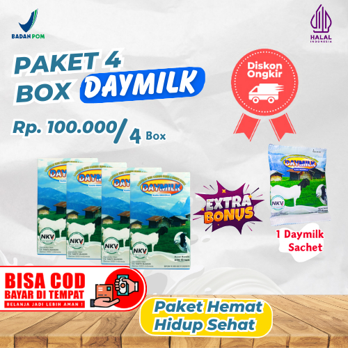 

4 Box DAYMILK Free 1 DAYMILK Sachet. Paket Hemat 4 Box Daymilk Rasa Original