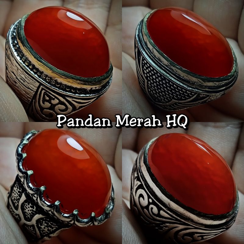 Cincin Batu Akik Pandan Merah Kristal HQ