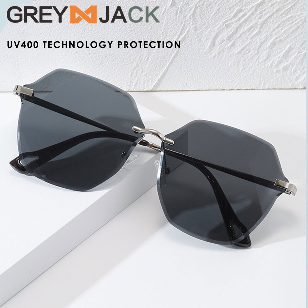 Grey Jack Kacamata Hitam Sunglasses Anti UV400 Sun Protection Rimless Bahan Metal Ringan Fashionable