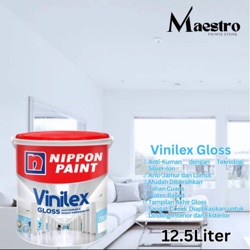 Cat Tembok Interior Nippon Vinilex Gloss 12.5 Liter BRILLIANT WHITE & Warna