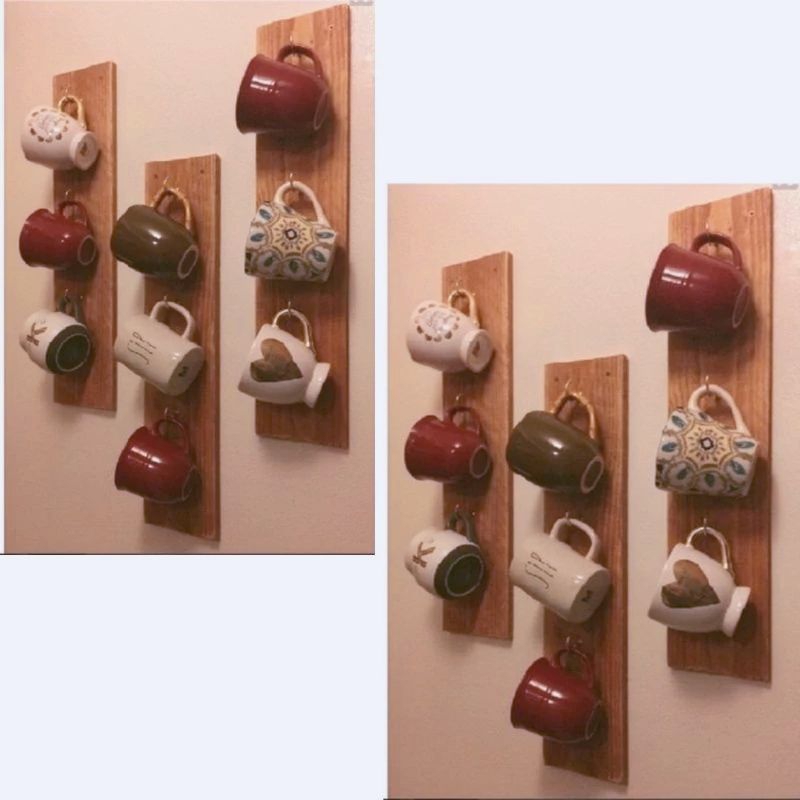 cantolan mug kayu - cantolan cangkir kayu - cantolan mug dinding - cantolan gelas kayu
