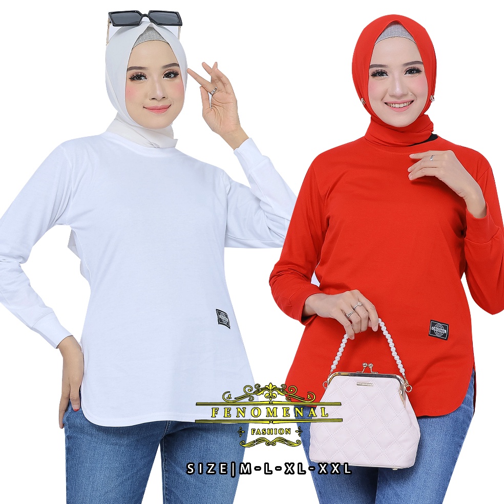PAKET LENGKAP MERAH  PUTIH EDITION KAOS WANITA LENGAN PANJANG  BAWAHAN OVAL VIRAL TERBARU  BAHAN KAT