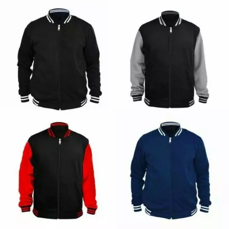 Jaket Baseball Varsity Resleting Hitam Pull