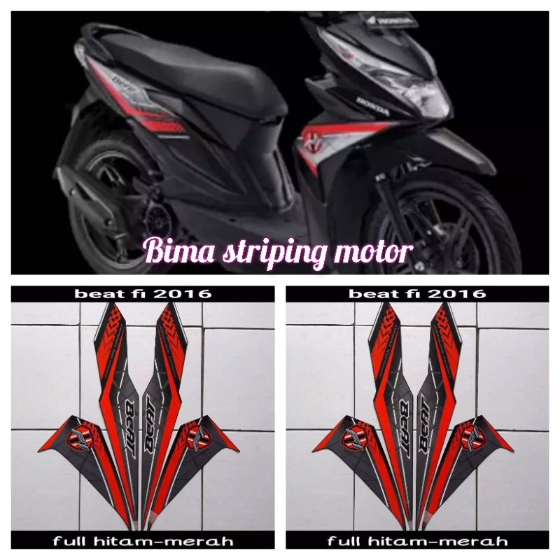 Stiker striping list body full set motor honda beat f1 2016 full hitam merah