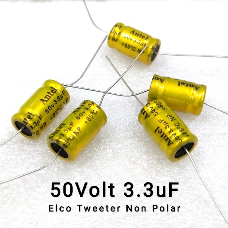 [10 PCS] Kapasitor ELCO Tweeter 3.3UF 50Volt NON POLAR / Elko Tweeter Antel 3,3uf 50v per 10 buah
