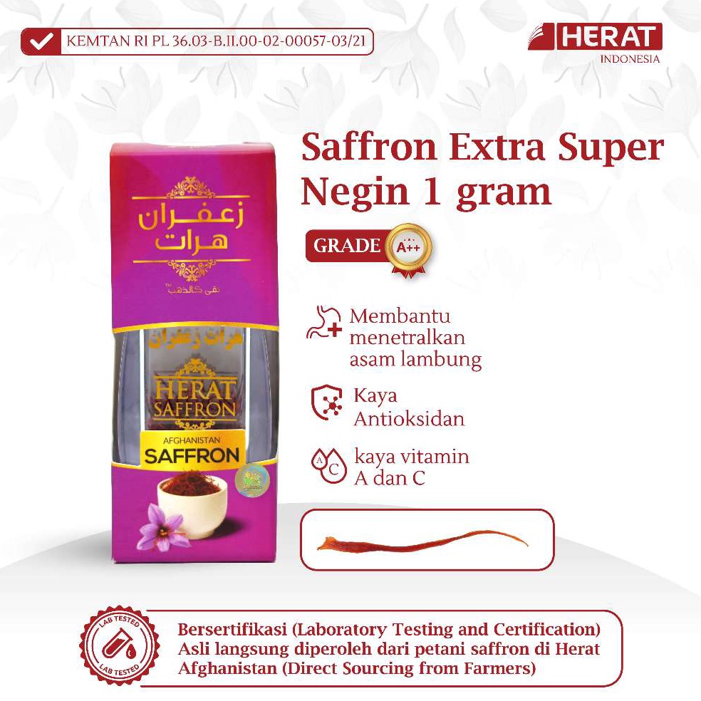 

ORIGINAL Herat Saffron Afghanistan Extra Super Negin 1 gram Grade A Premium The Best Quality Kuma Kuma Rempah Alami Herbal Safron 1 Original