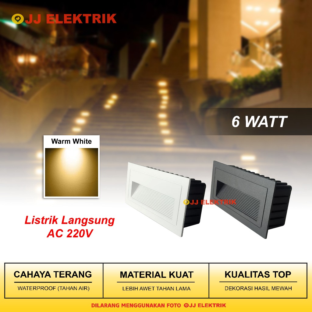 Lampu Tangga LED 6W Waterproof - Tanam Dinding Indoor Outdoor | Anak Tangga, Taman, Teras, Rumah, Ca