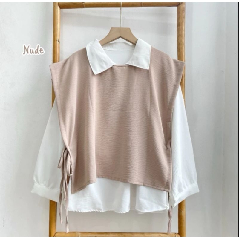 Polo Shirt Wanita (Kemeja Rompi)- Shirt Lengan Panjang-Atasan Wanita OOTD Wanita Kekinian