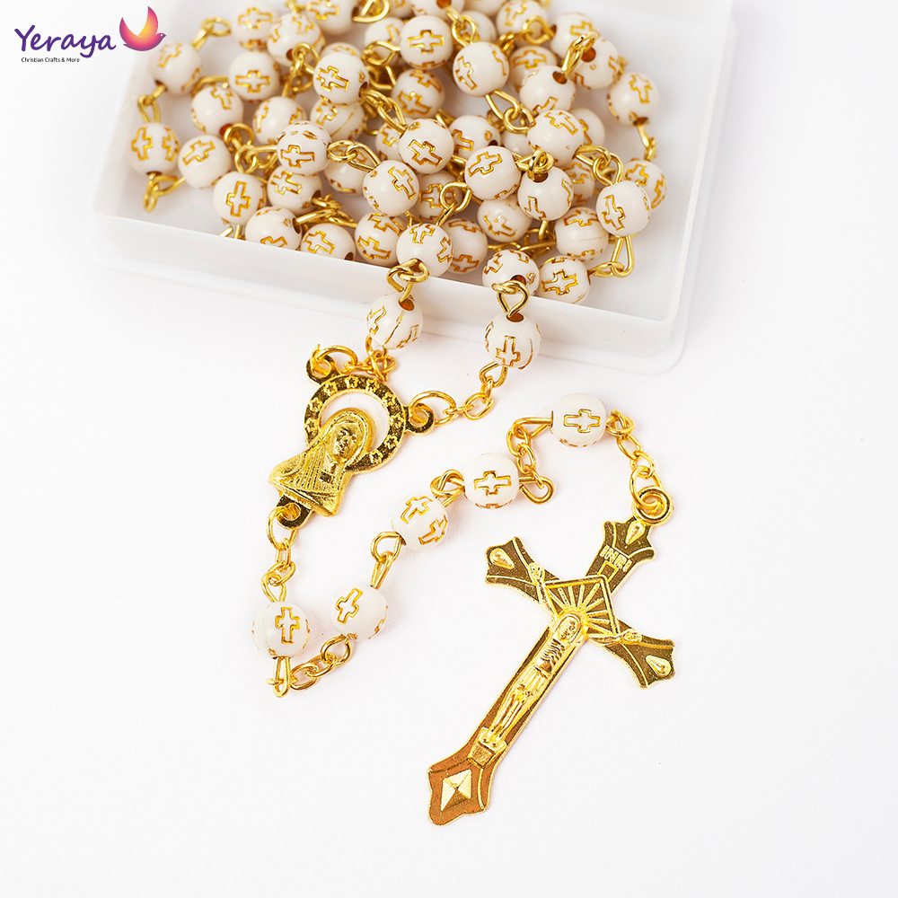 Rosario Classic Salib 6mm-Rosario Impor Souvenir Rosario Salib Katolik Kotak Jerusalem