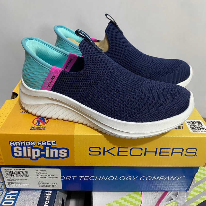 Sepatu Skechers Original Kids Slip In Ultra Flex 303800LNVTQ / LBKPK Anak