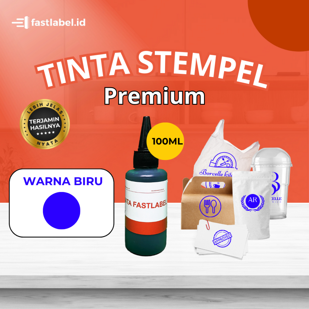 FASTLABEL TINTA STEMPEL BIRU FLASH 100ML | TINTA STEMPEL BIRU PERMANEN 100ML | TINTA STEMPEL BIRU PL