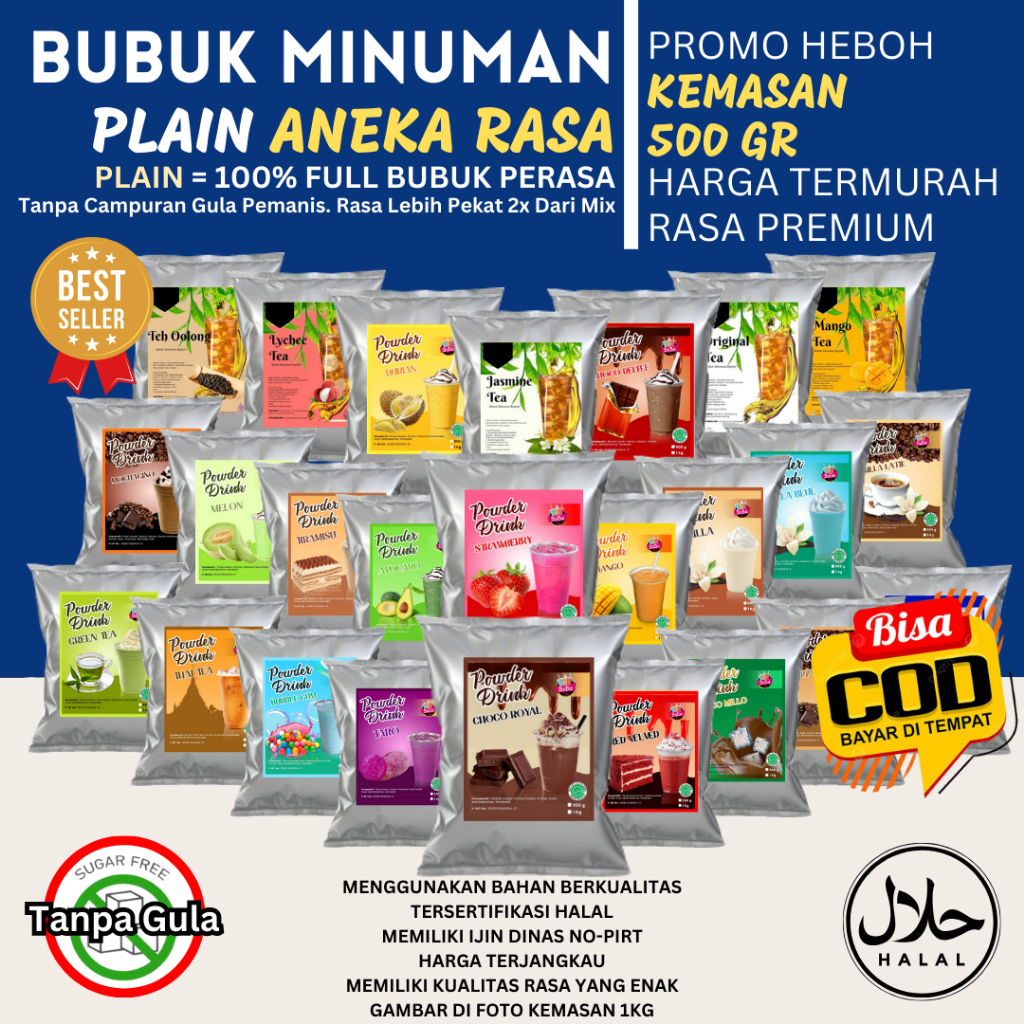 

Bubuk Minuman Rasa Boba dan Teh Aneka Rasa PLAIN 500gr