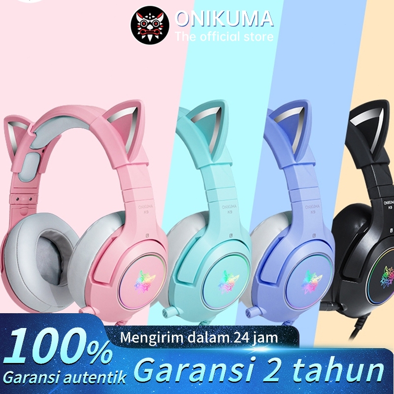 Onikuma K9 pink Rgb Baru Warna PinkTelinga Kucing Lucu Headset GamingPerempuan Dengan Mikrofon Salur