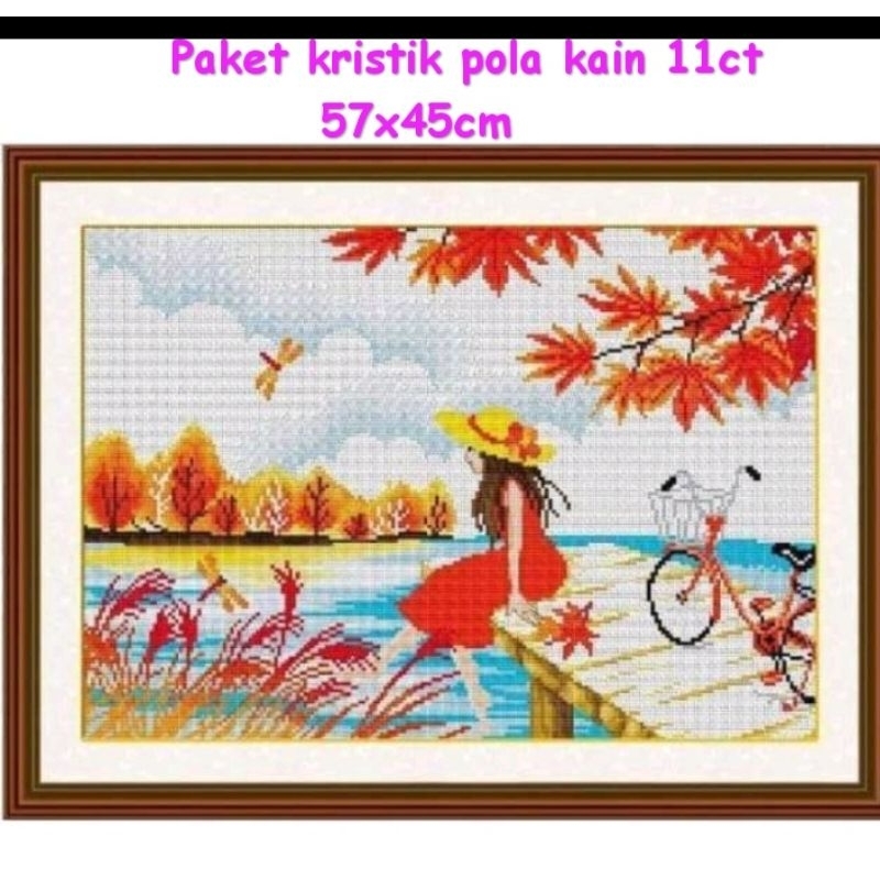 paket kristik bunga vas pola kain mawar peony full cross stitch 11ct embroidery jahitan sulam