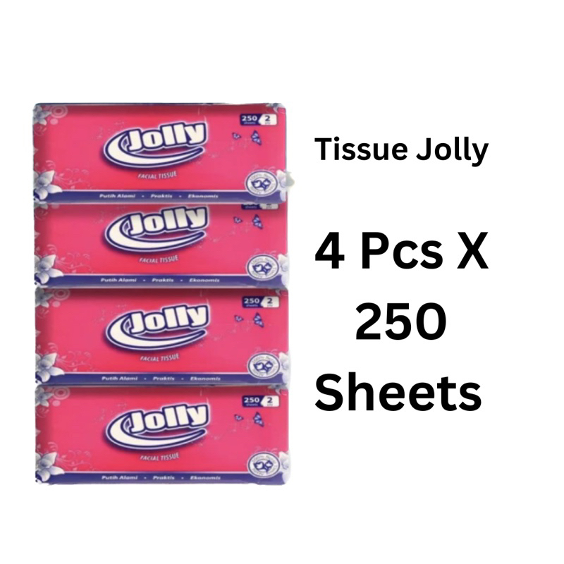 Tissue Jolly 250s 2ply 4pcs / Jolly Facial Tissue 4 pcs 250 Sheet 2 Ply Tisu 250Sheet Sheets