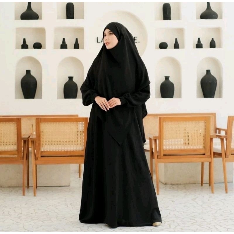 Gamis syar'i set Khimar terbaru crincle premium