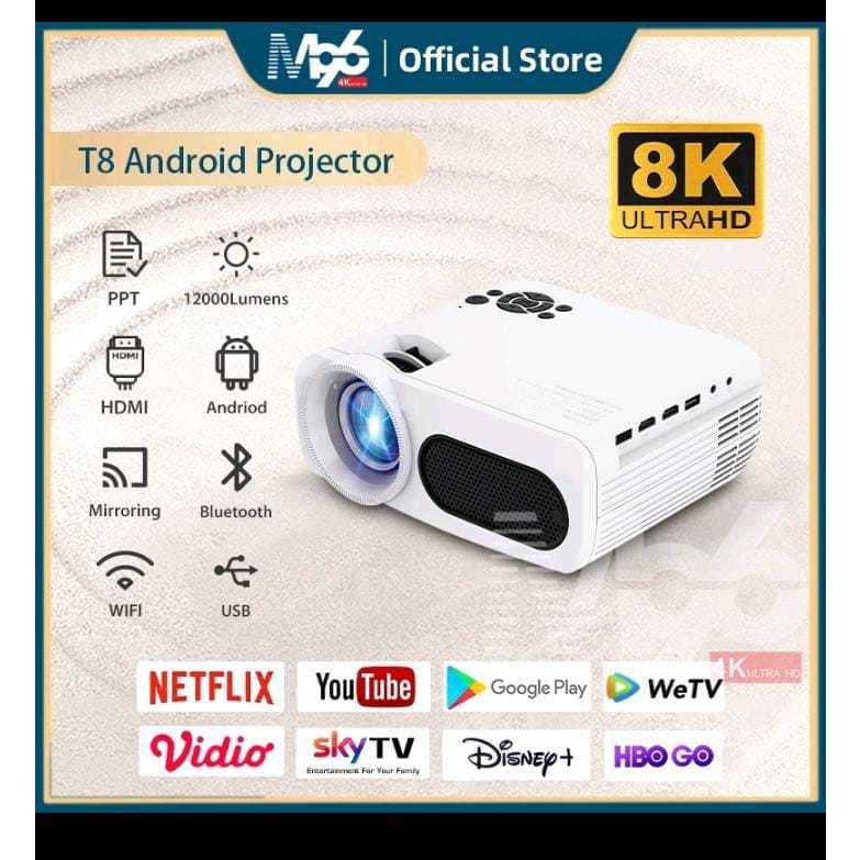 Proyektor smart M96 T8 SMart Projektor Android 12000 Lumens 1920x1080p 8K Hd Proyektor mini Portable
