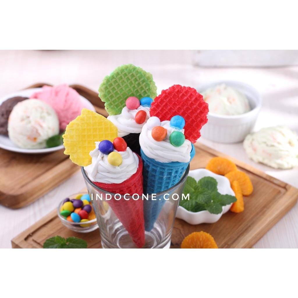 

Mini Waffle Cone Ice Cream Colour / Kon Es Krim Kerucut Kecil Warna Warni Gelato Premium