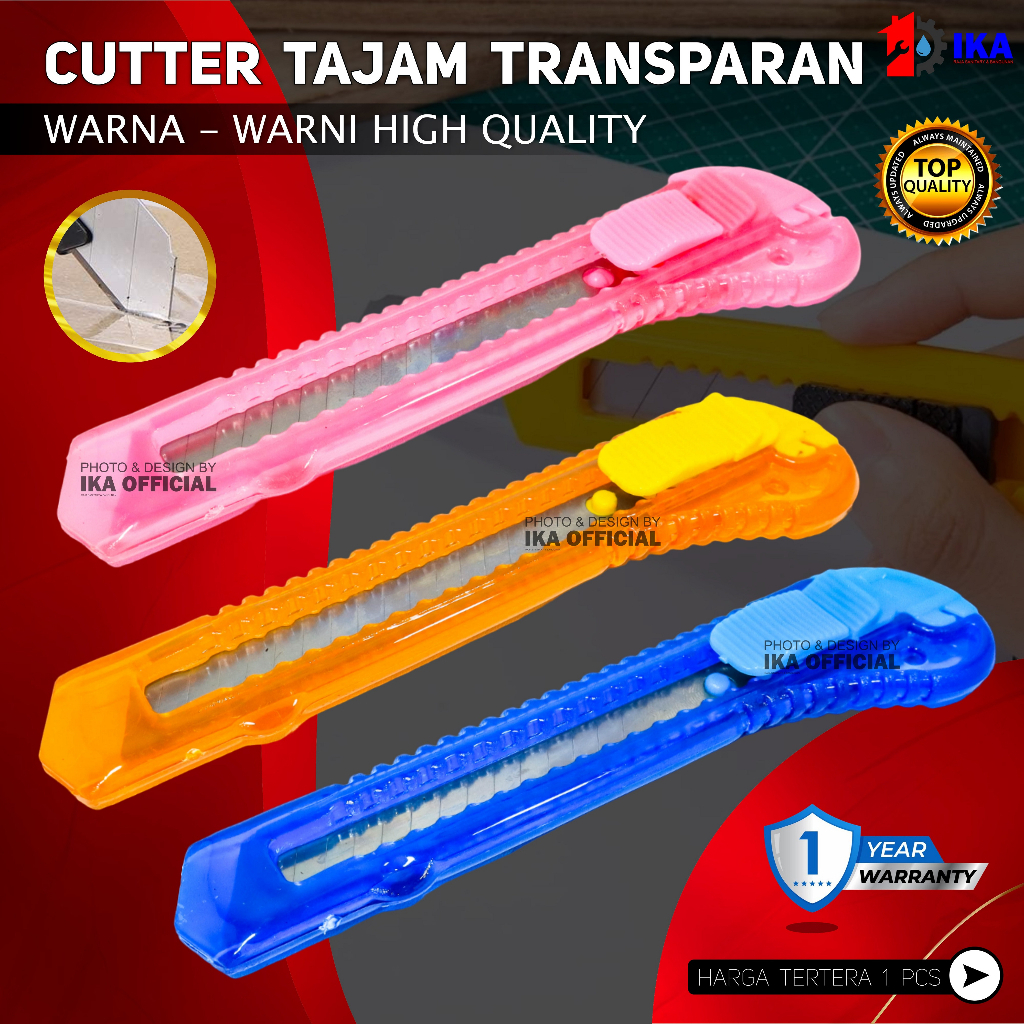 

Pisau Cutter Ukuran Besar 18mm / Transparan Warna Warni Cuter Super Tajam Sliding Knife Cutting Tool Alat Potong Kertas Kardus Pisau Cutter Piso Cutter cuter kater Besar Pemotong Dus ATK