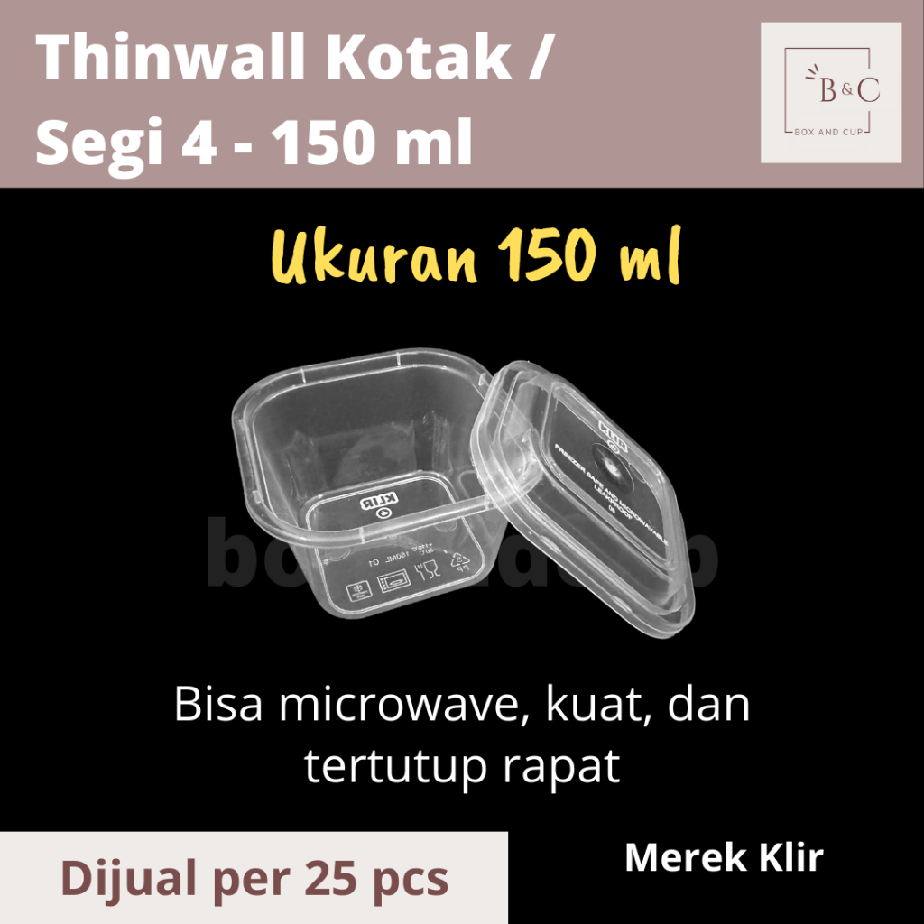 Thinwall Square / Kotak Makanan Plastik Persegi 4 Kecil / Tempat Saus & Pudding Kecil