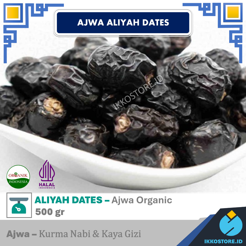 

Kurma Ajwa Aliyah Organic 500 gram / Kurma Nabi Premium Asli Madinah Oleh Oleh Haji Umroh