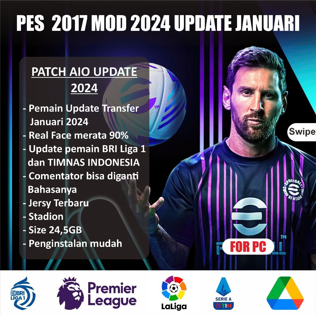 PES 2017 UPDATE JANUARI 2024 TERBARU  BRI LIGA 1 LIGA EROPA PATCH AIO