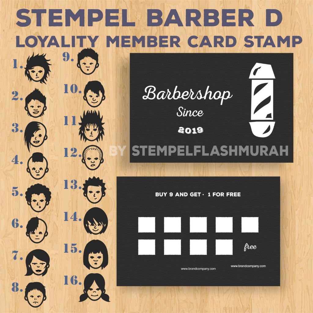 

stempel promo barber D salon loyality kartu nama member card cukur pangkas rambut stamp
