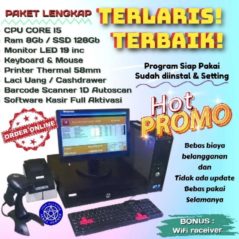 Paket mesin kasir komputer pc lengkap untuk toko retail grosir sembako minimarket dan usaha umkm